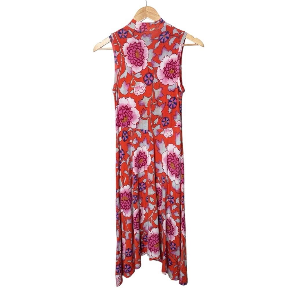 Anthropologie Maeve Cleary Red Floral Asymmetrical Midi Dress - Picture 6 of 12